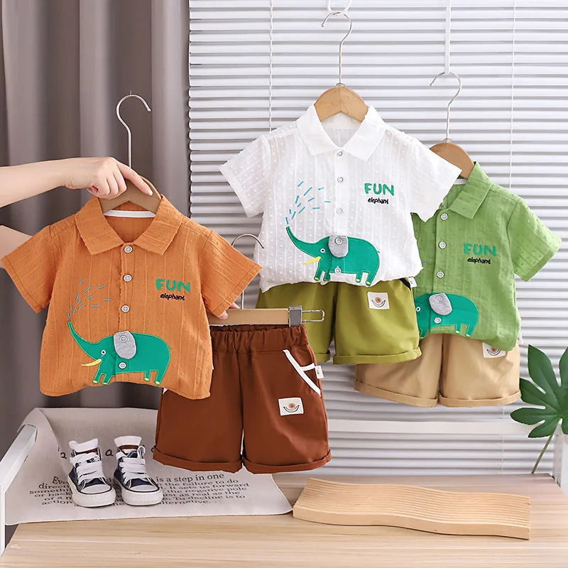 Baby Clothing Elephant - 2026년 여름 남아용 2피스 의상 세트