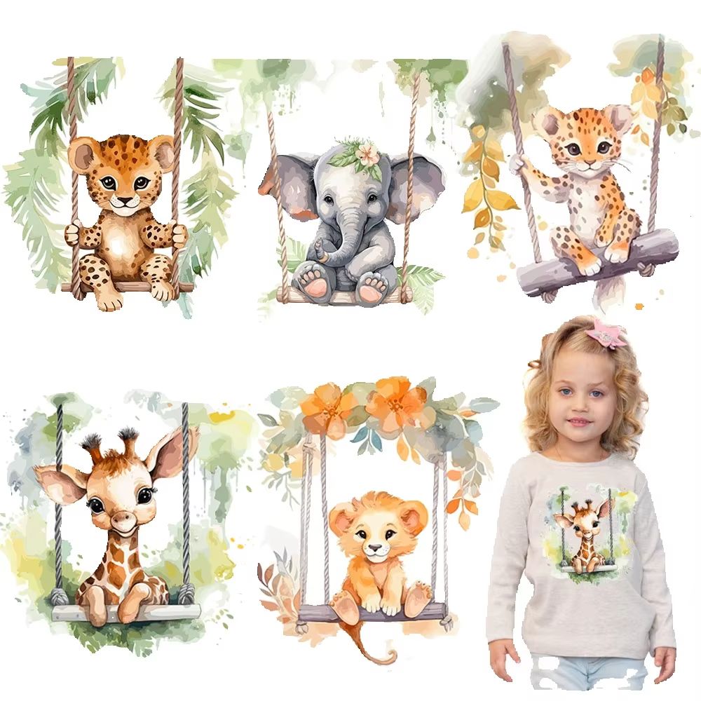 Baby Clothing Elephant - 아기 동물 그네 그림 열전사 스티커,