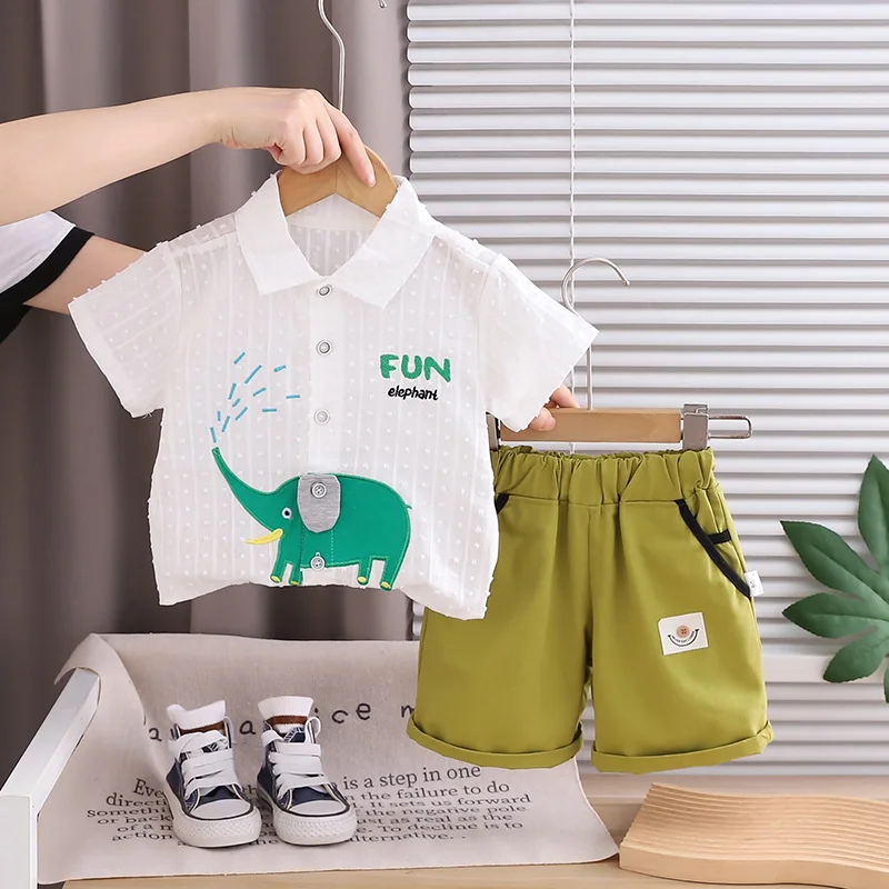 2026년 여름 남아용 2피스 의상 세트 만화 코끼리  - Baby Clothing Elephant 리뷰 및 가격
