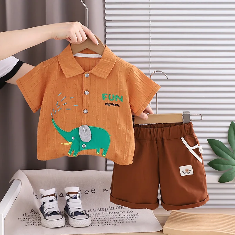 2026년 여름 남아용 2피스 의상 세트 만화 코끼리  - Baby Clothing Elephant 리뷰 및 가격