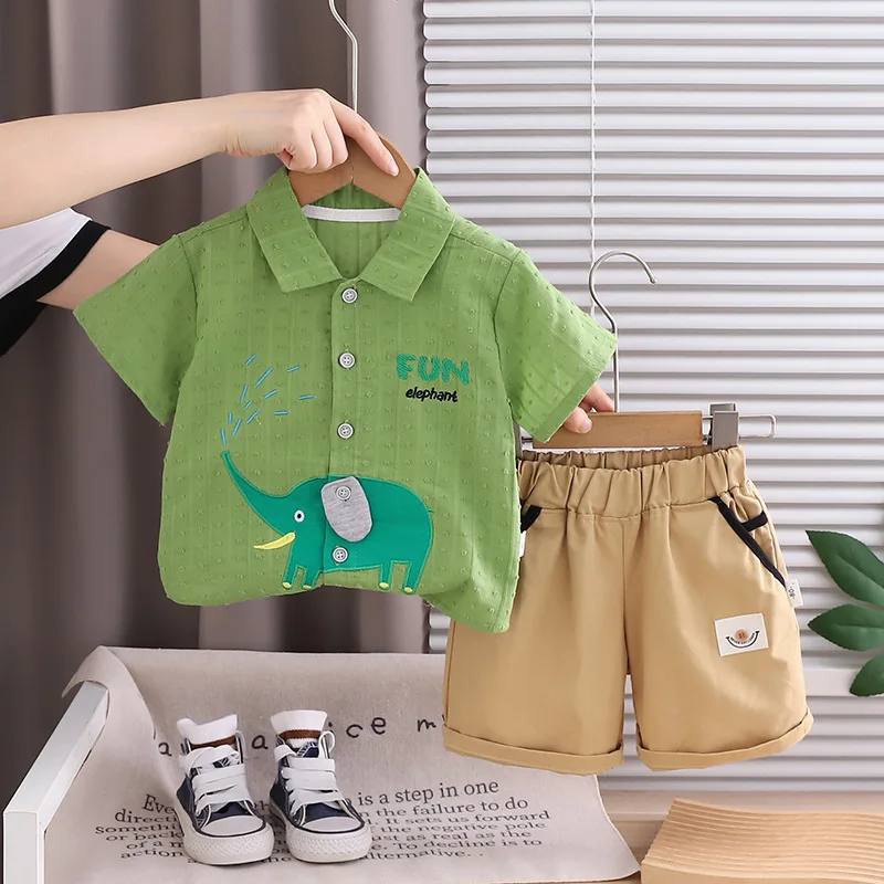 2026년 여름 남아용 2피스 의상 세트 만화 코끼리  - Baby Clothing Elephant 리뷰 및 가격