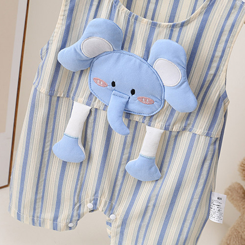 여름 민소매 아기 롬퍼 귀여운 3D 코끼리 스트라이프  - Baby Clothing Elephant 리뷰 및 가격