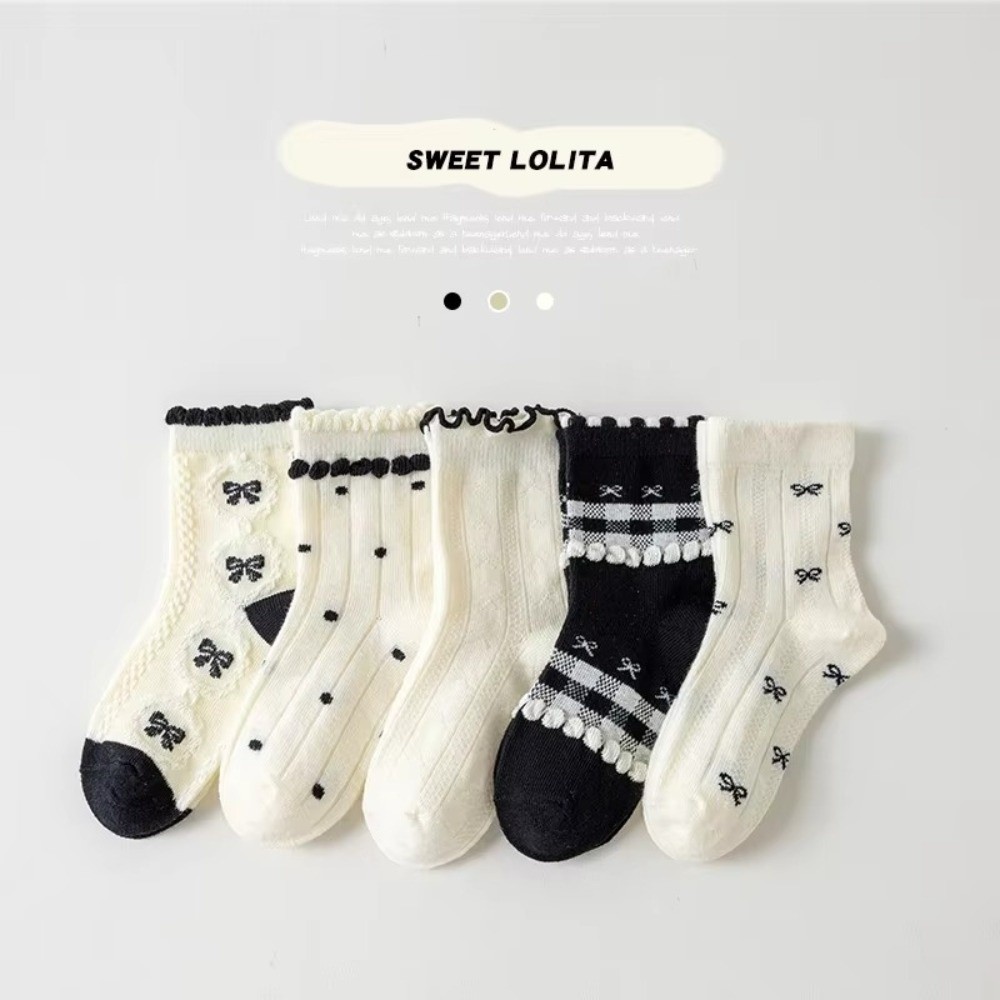 5켤레 세트 면 크루삭스 물방울 무늬 프릴 리본 양말  - Toddler Sock Set 리뷰 및 가격